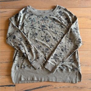 Grayson Threads Skull Goth Olive Green Gray Sweatshirt